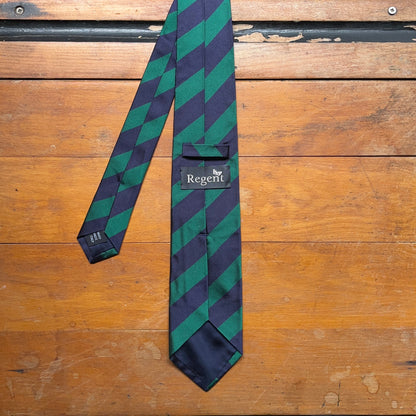 Regent - Woven Silk Tie - Navy and Green Stripe - reverse