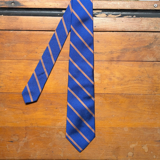 Regent - Woven Silk Tie - Royal Blue with Salmon Stripe