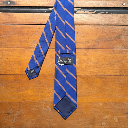 Regent - Woven Silk Tie - Royal Blue with Salmon Stripe - reverse