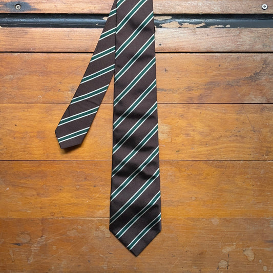 Regent - Woven Silk Tie - Brown with Green Stripe