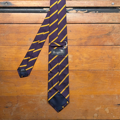 Regent Luxury Silk Tie - Dark Purple with Gold Stripes - reverse