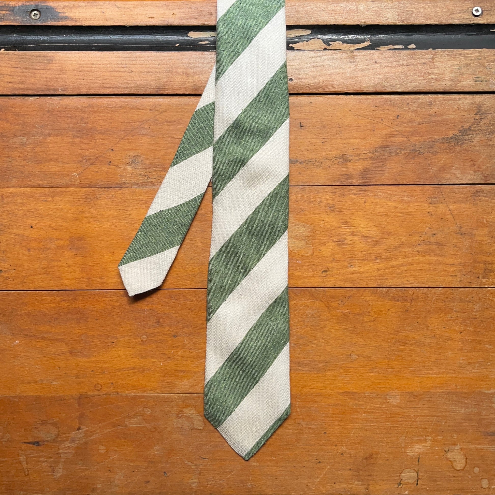 Regent Luxury Silk & Cotton Tie - White & Flecked Forest Green Stripes