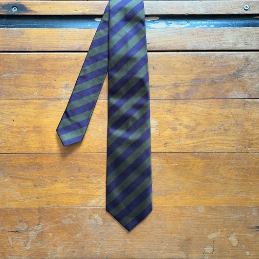 Regent Luxury Silk Tie - Purple and Deep Olive Stripes - Regent Tailoring