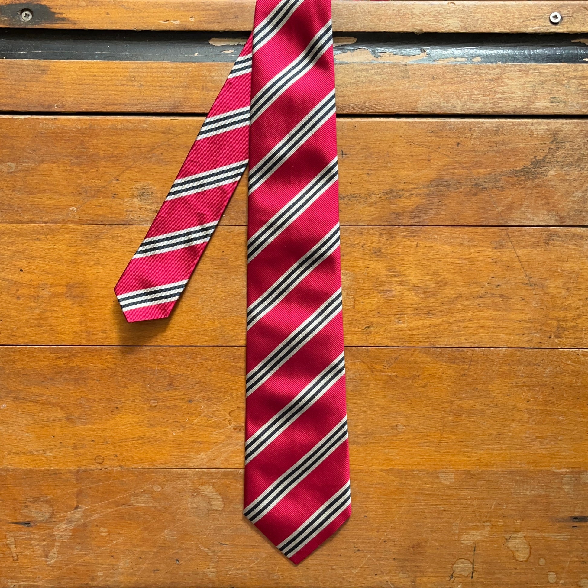 Regent Luxury Silk Tie - Red with White and Black Stripes