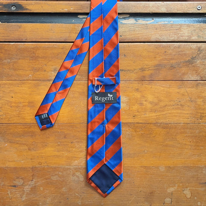 Regent Luxury Silk Tie - Blue & Orange Stripes - reverse