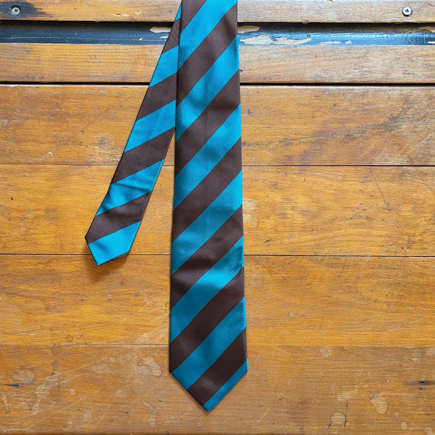 Regent Luxury Silk Tie - Teal Blue & Brown Stripe