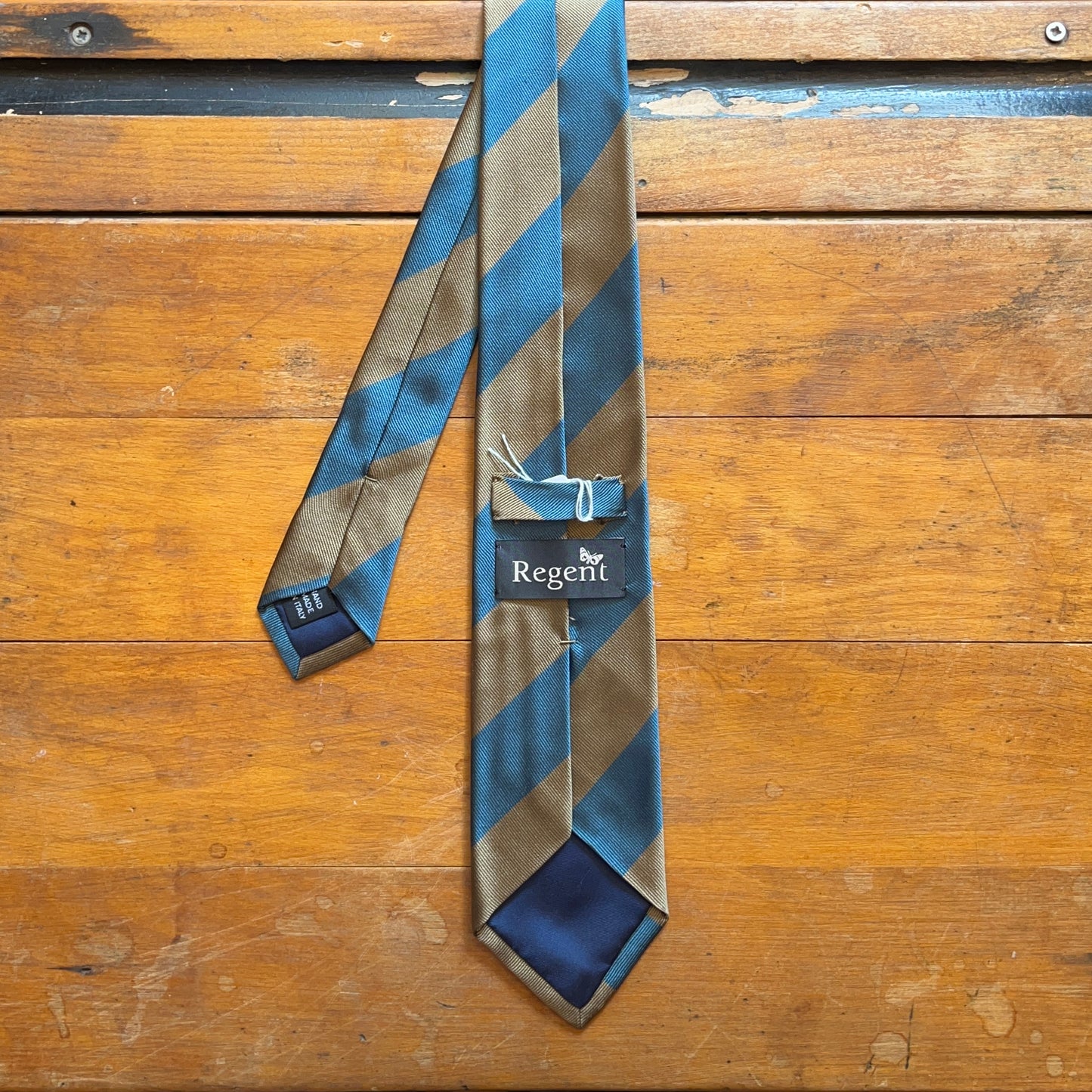 Regent Luxury Silk Tie - Blue & Gold Stripe - reverse