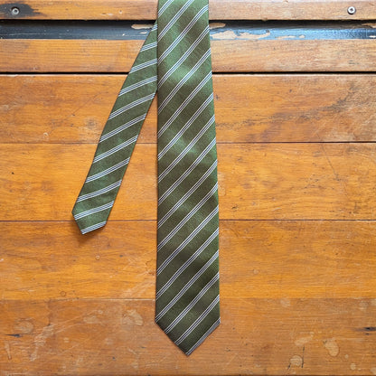 Regent Luxury Silk Tie - Green with Fine Twin Navy Stripe