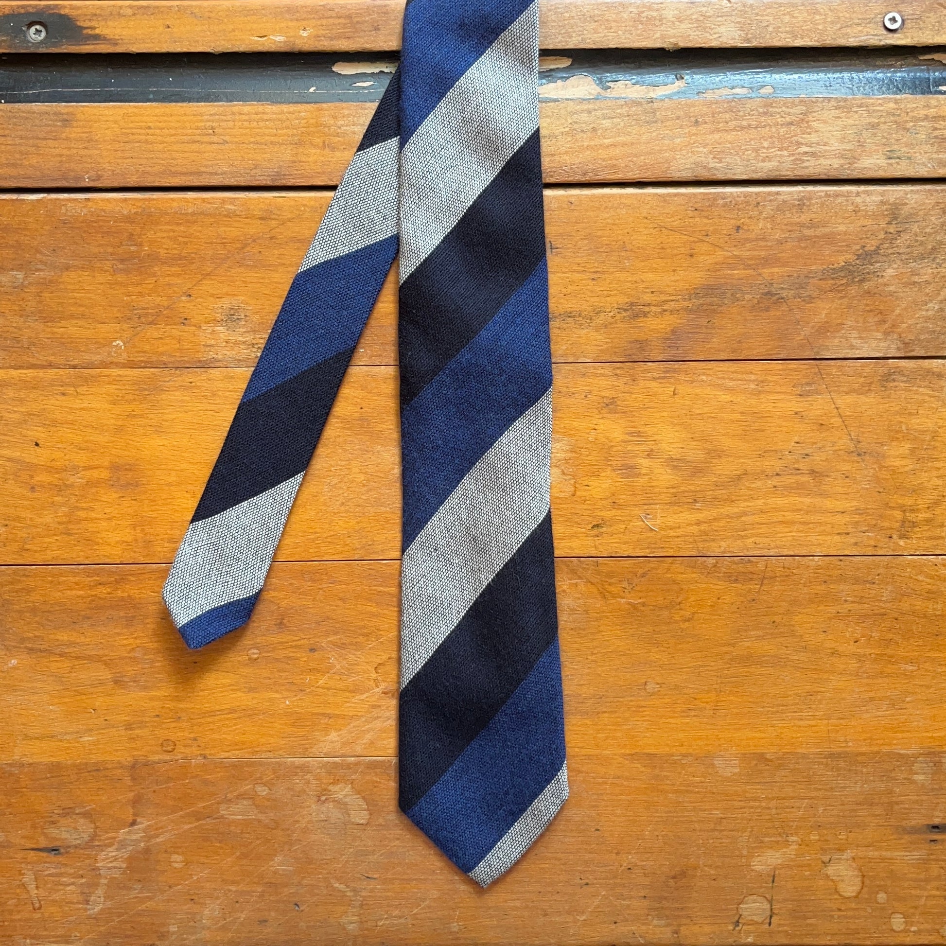 Regent Luxury Wool & Silk Tie - Navy, Blue & White Blockstripe