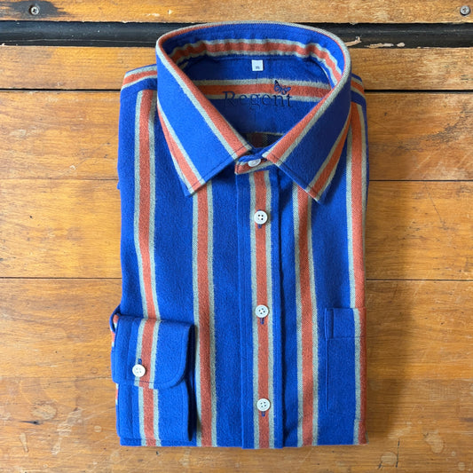 Regent 'Pendleton' Shirt  in blue with orange stripe made from brushed cotton