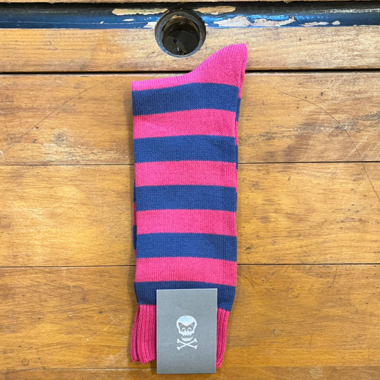 Regent - Cotton Socks - Hoops - Raspberry & Blue - Regent Tailoring