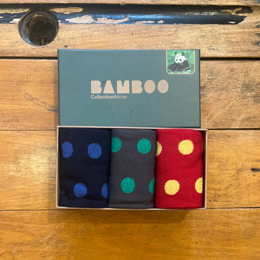 Bamboo - 3 Pack Sock Set - Grey, Blue, Red Spot