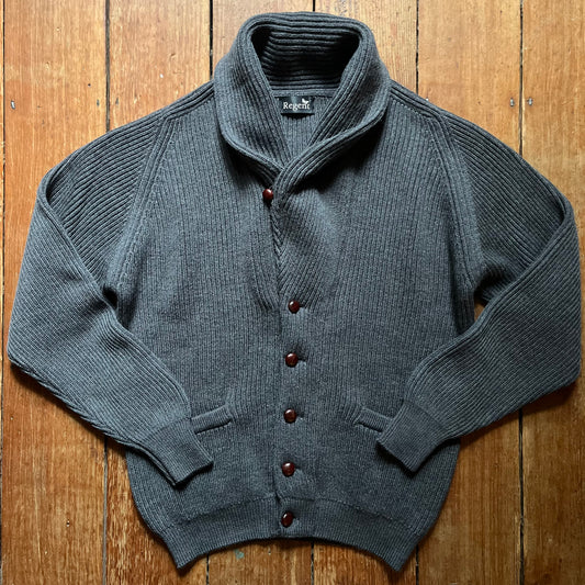 REGENT Shawl Collar Merino Wool Ribbed Cardigan in Charcoal Grey