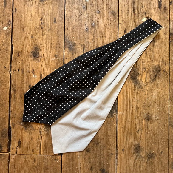 Cravat - Luxury Silk & Cotton - Black with White Spot