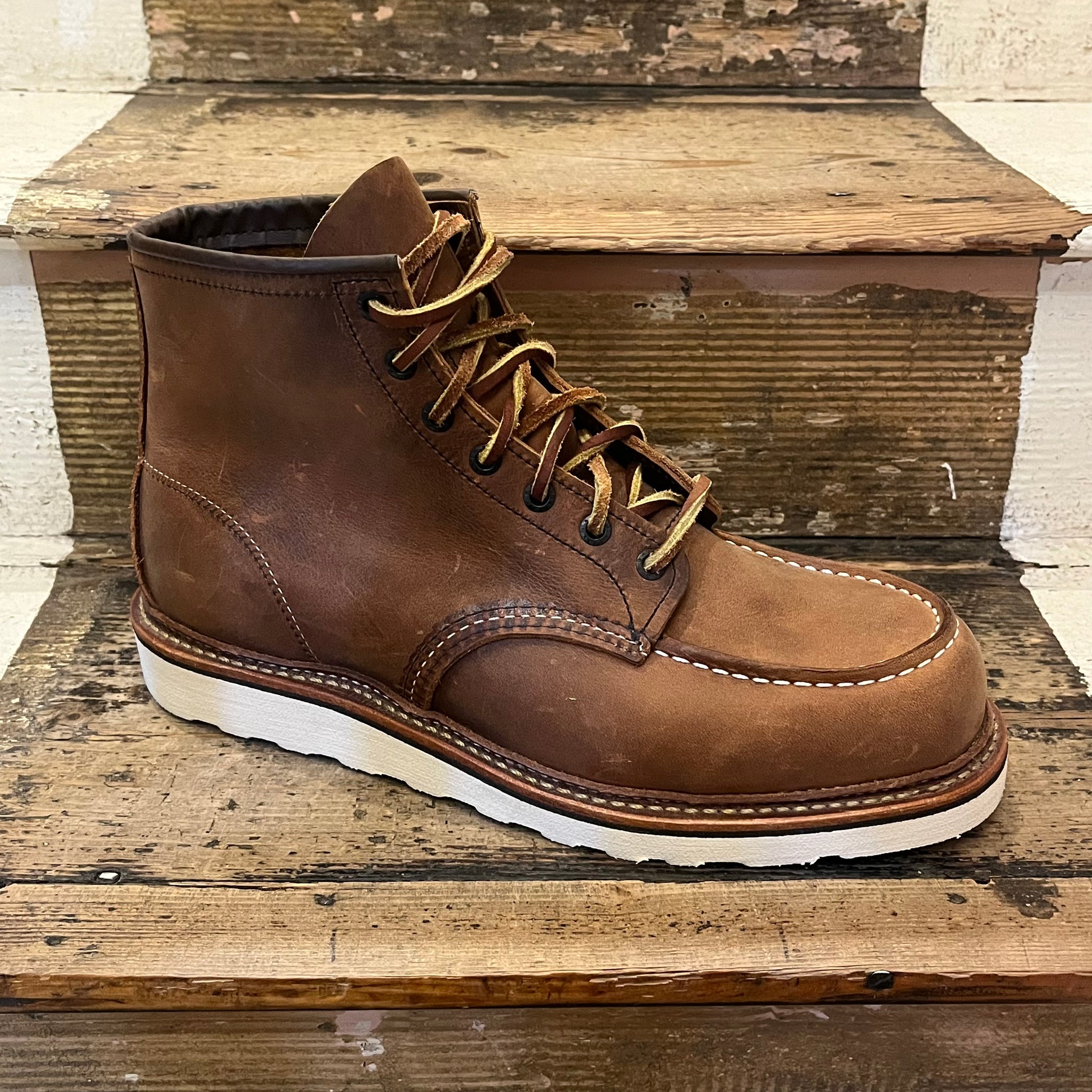 Red Wing moc toe boot in copper rough and tough leather