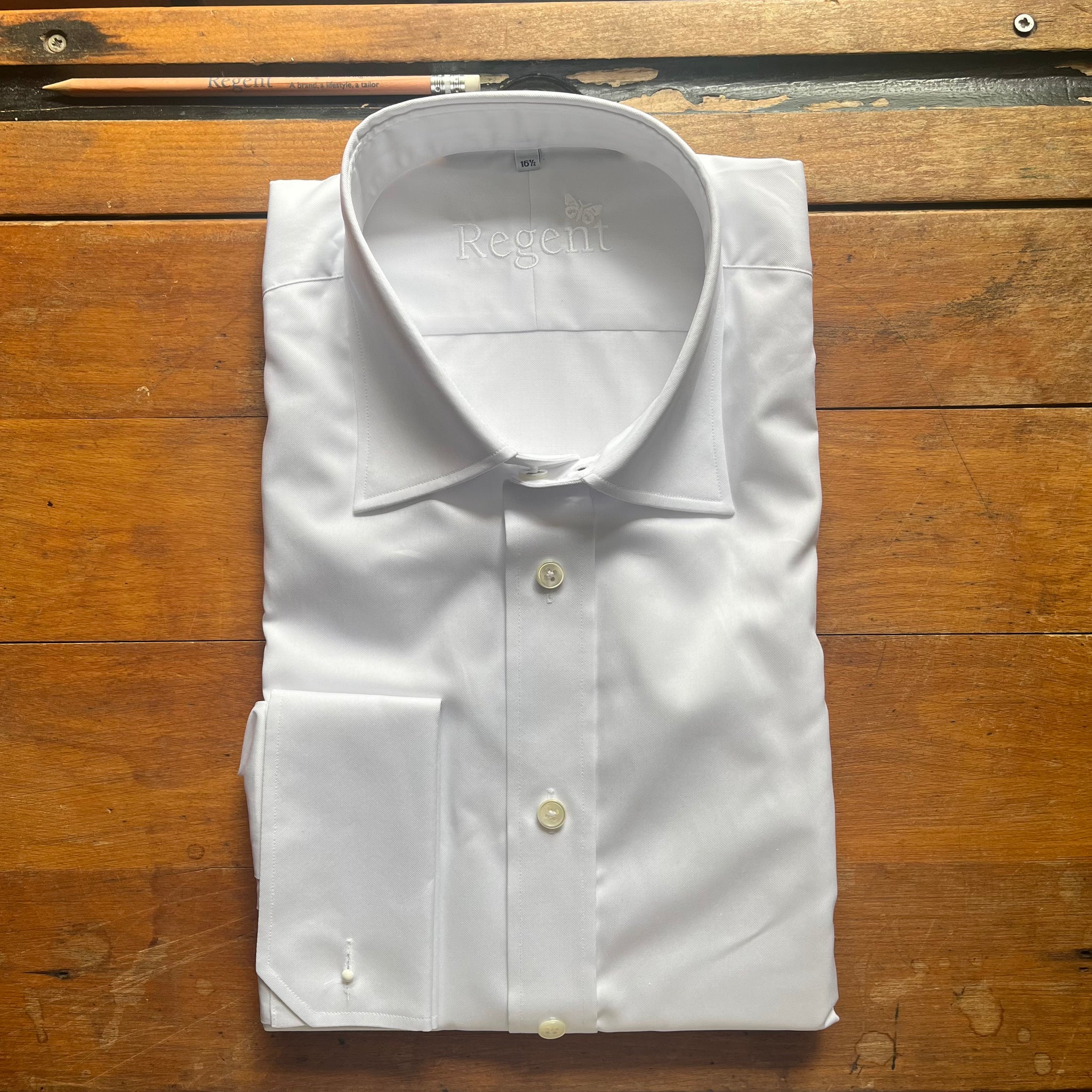 White cotton twill shirt with double cuff