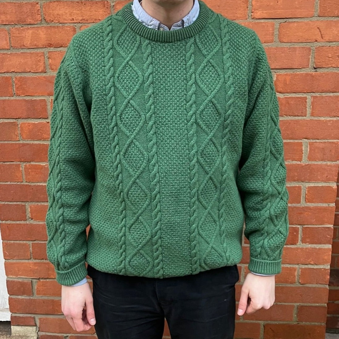 Green Aran Knit Sweater.