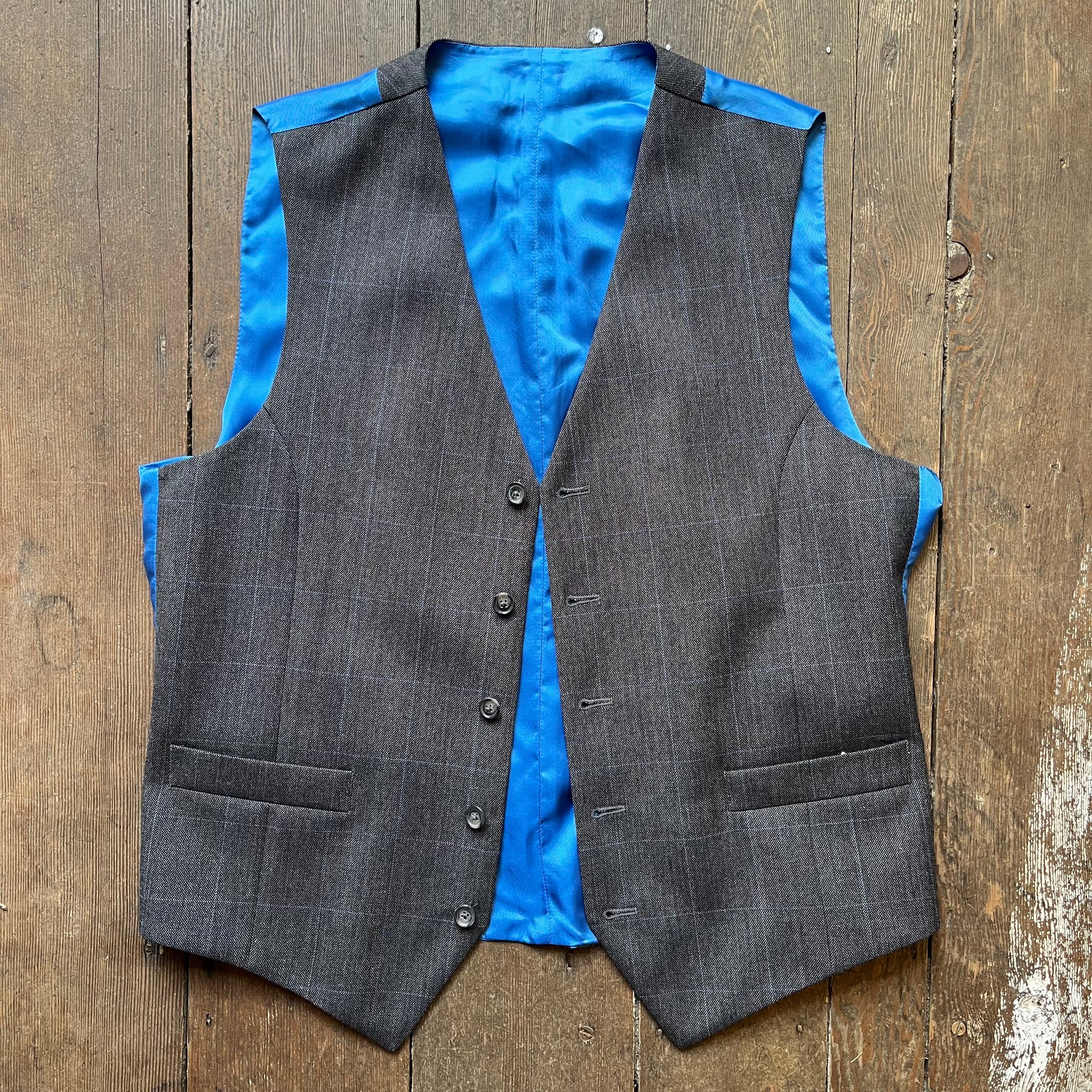 Regent Norton Waistcoat – Charcoal Grey Wool with Blue Overcheck - Regent Tailoring