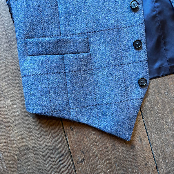 Regent - Max Waistcoat – Blue Wool Tweed Overcheck