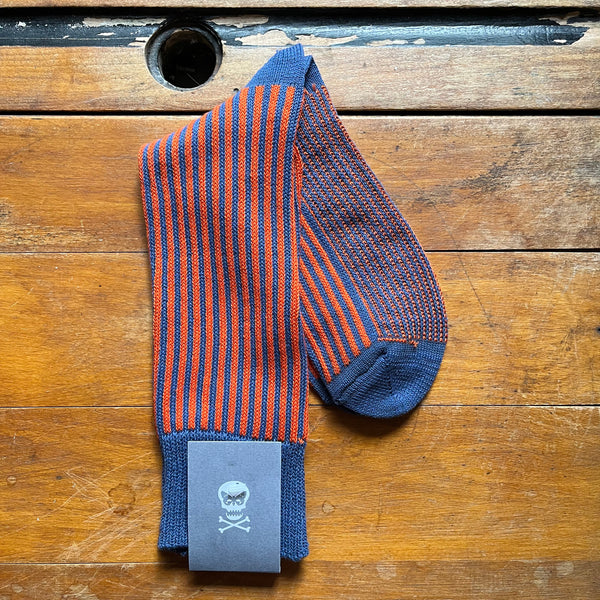 Regent Socks - Cotton - Blue and Orange Vertical Stripe