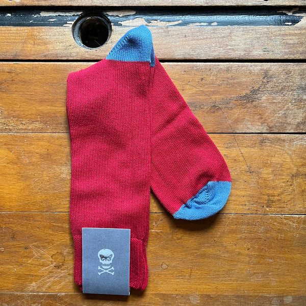 Regent - Socks - Cotton - Red with Blue Heel and Toe