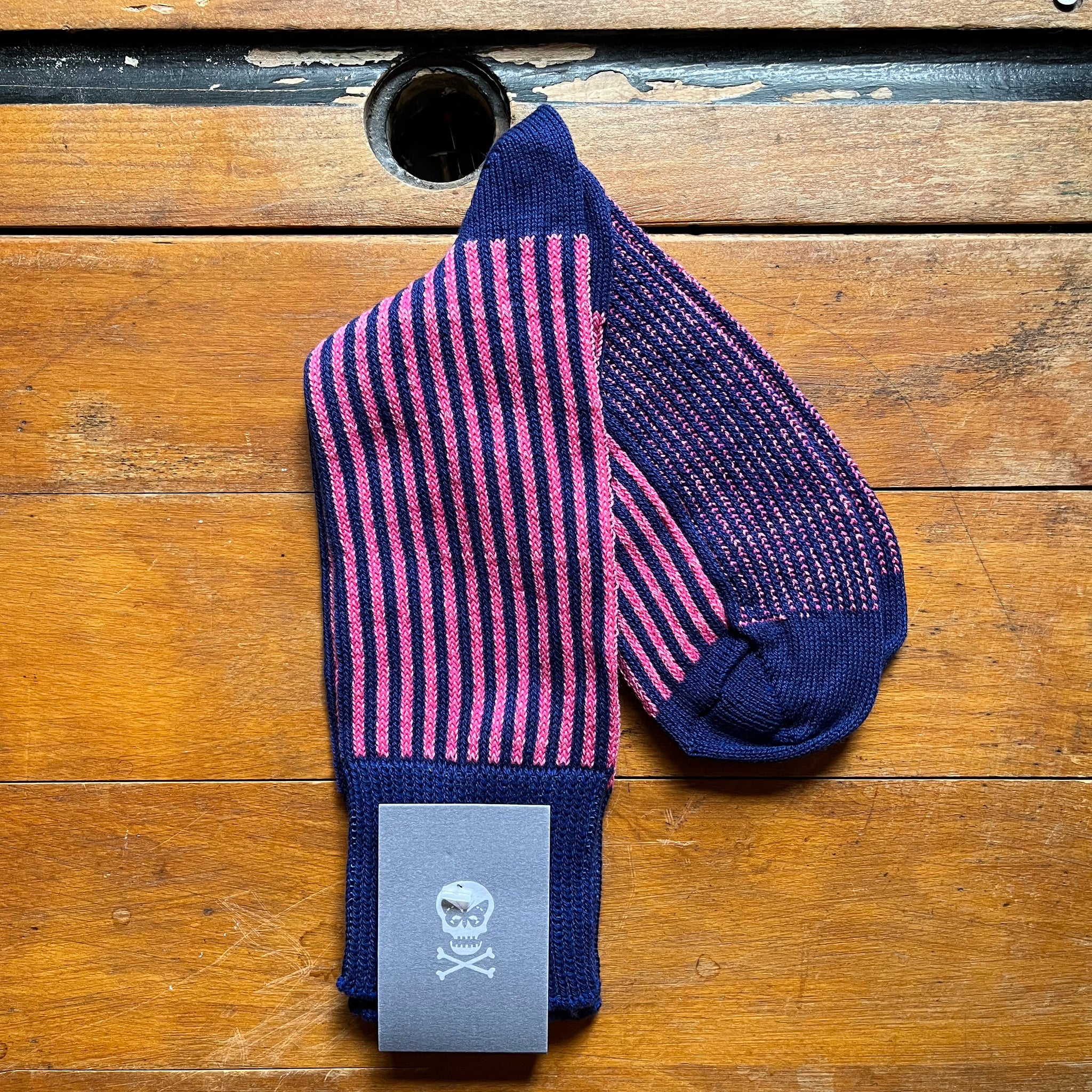 Regent pick and blue vertical striped socks