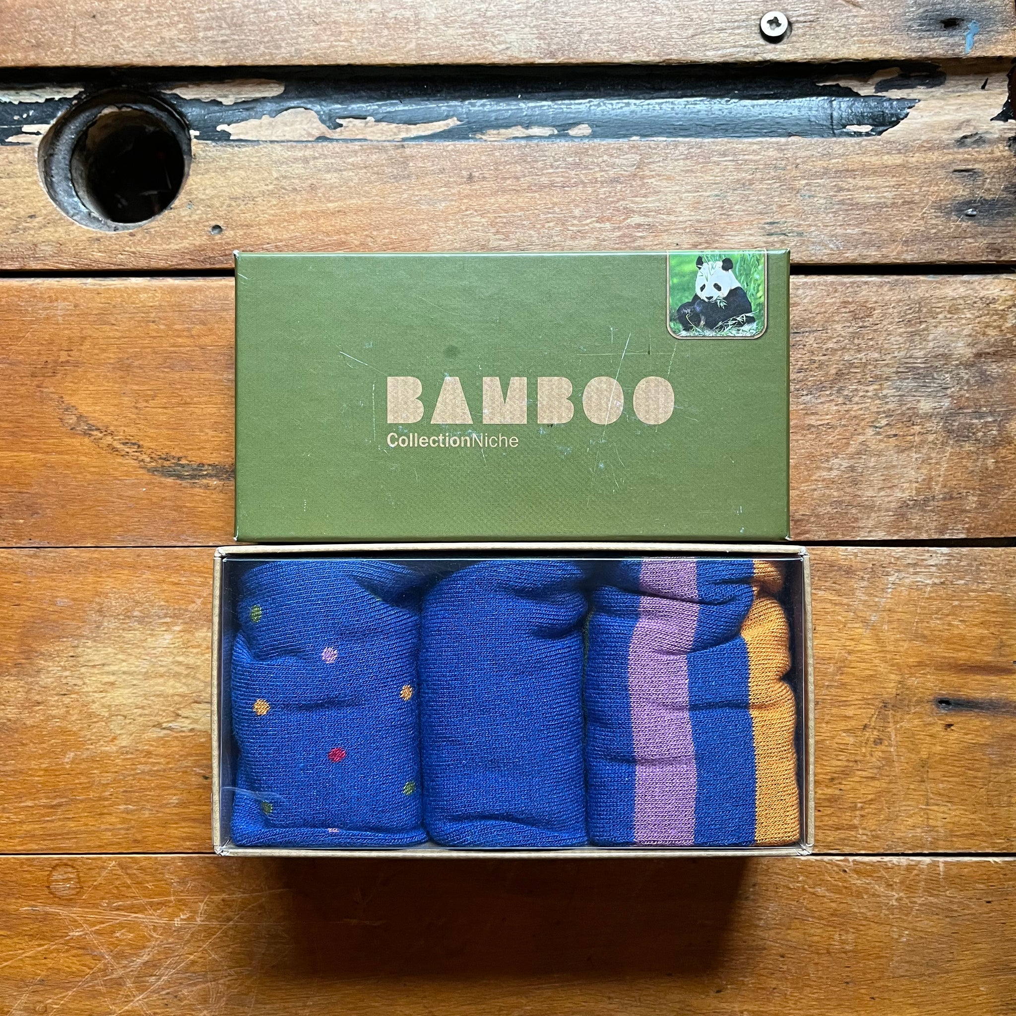 Spotted Bamboo Socks - Blue with small spots, Plain Blue & Stripe