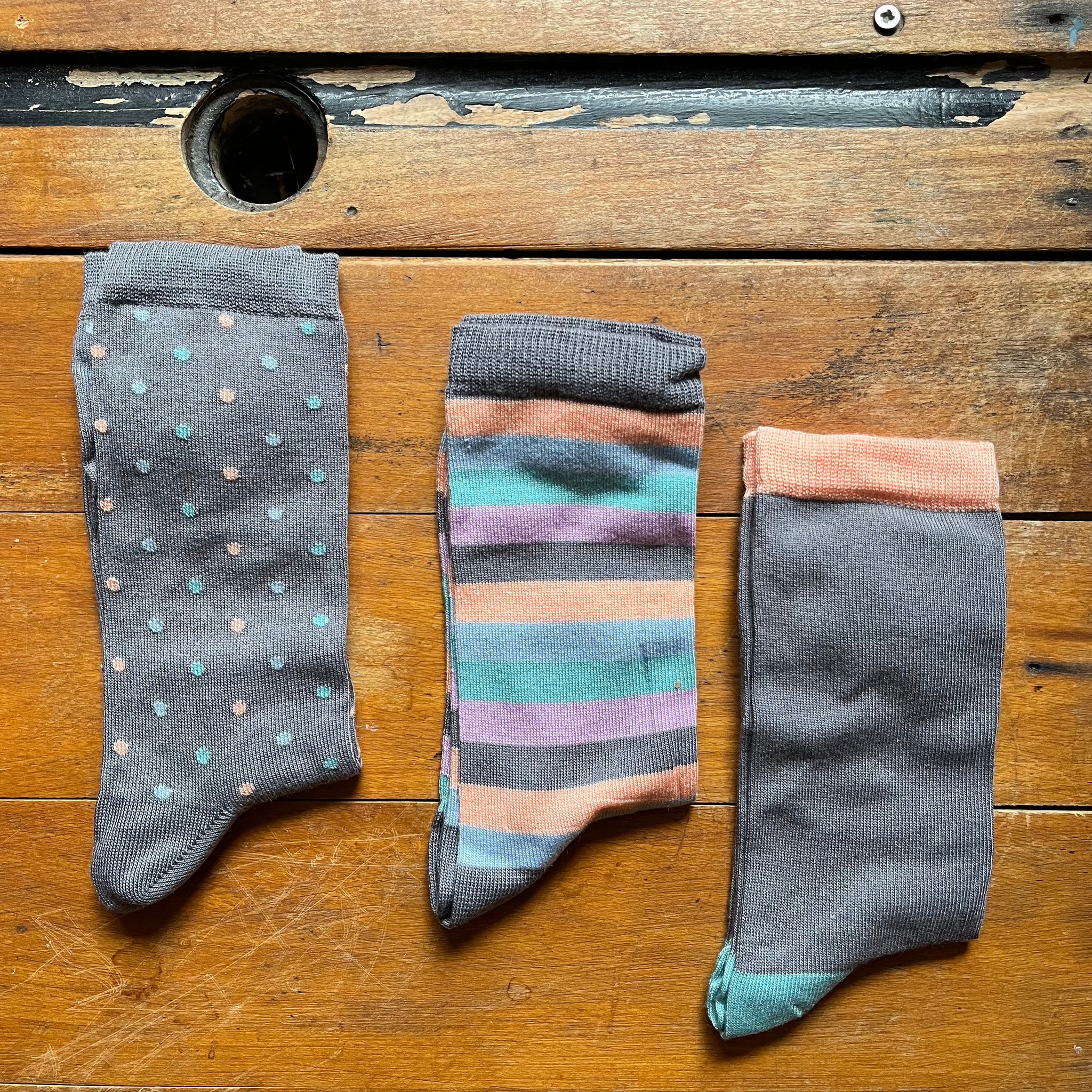 Bamboo - 3 Pack Sock Set - Grey, Grey Spots And Stripes - Ladies