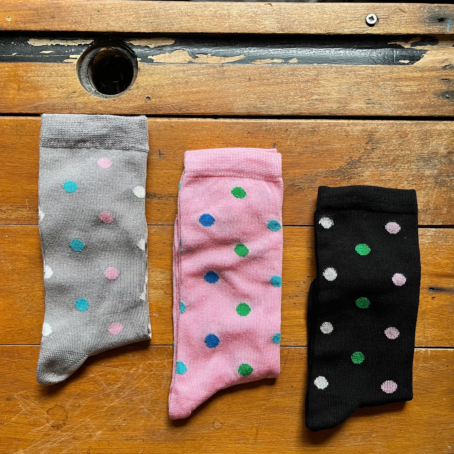 Bamboo - 3 Pack Sock Set - Black, Grey & Pink with Spots - Ladies