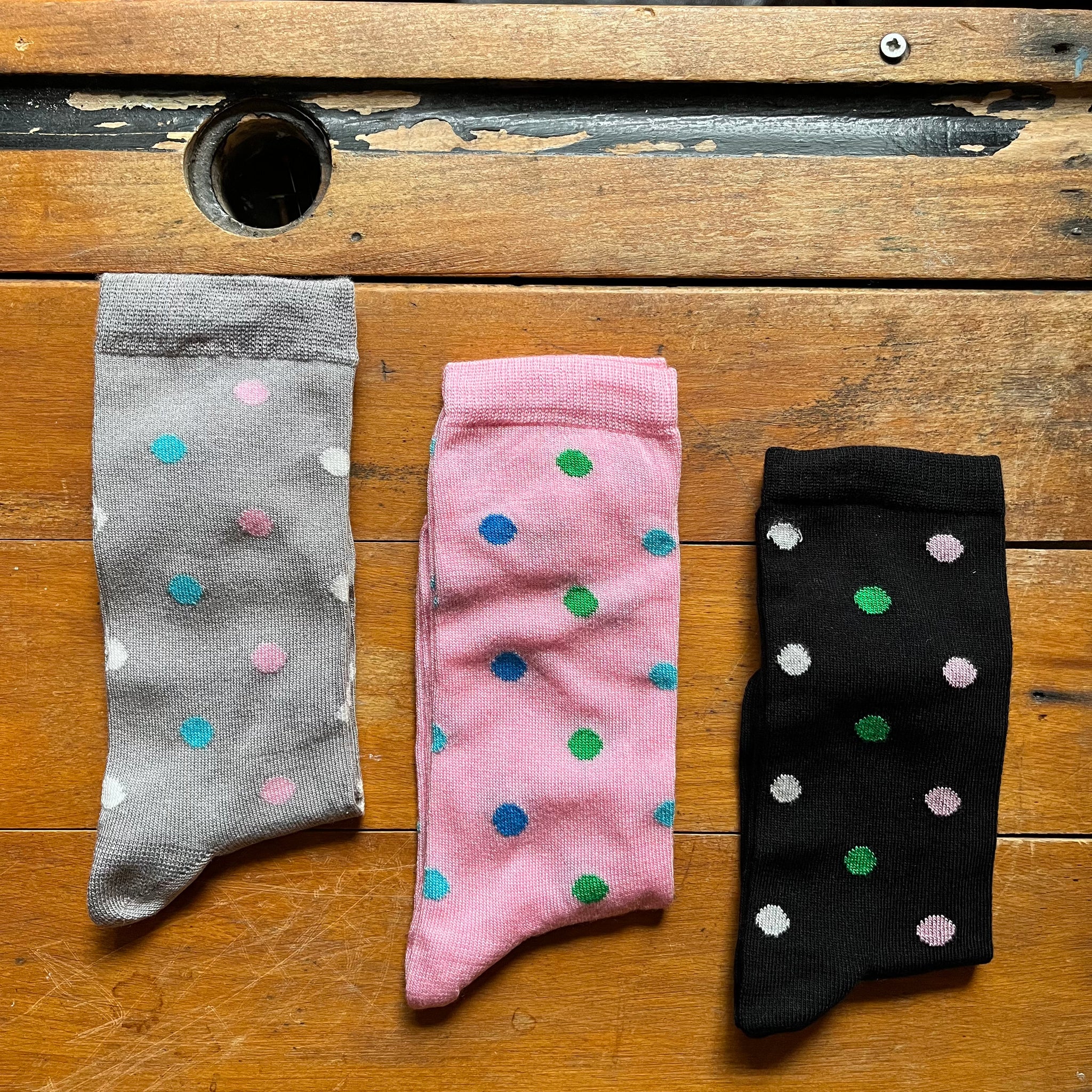 Bamboo - 3 Pack Sock Set - Black, Grey & Pink with Spots - Ladies