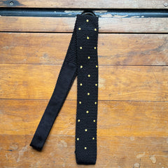 Regent - Knitted Silk Tie - Black with Gold Spots