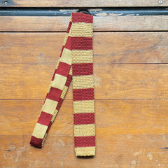 Regent - Knitted Silk Tie - Yellow & Brick Red Stripes