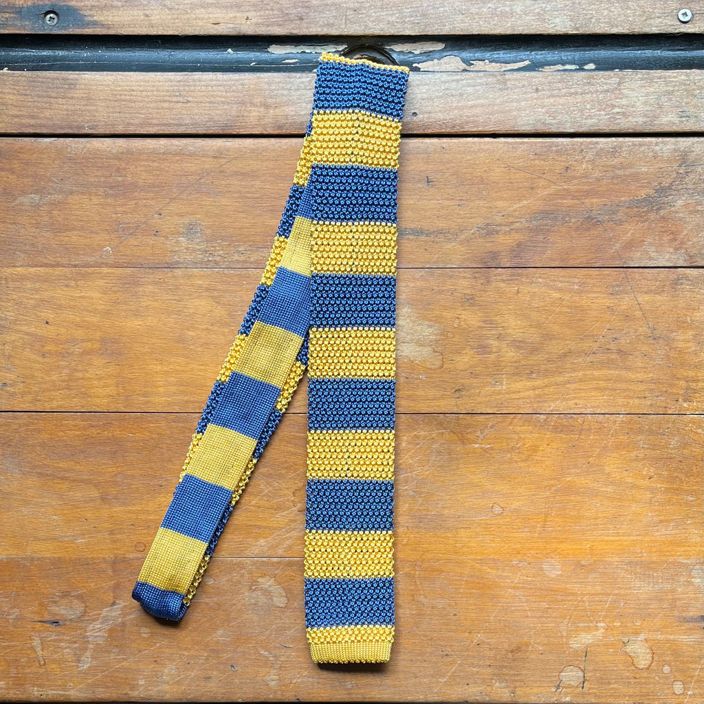 Regent knitted yellow and slate blue striped silk tie