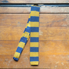 Regent - Knitted Silk Tie - Yellow & Slate Blue Stripes