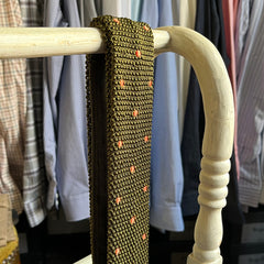 Regent - Knitted Silk Tie - Khaki Green with Orange Spots