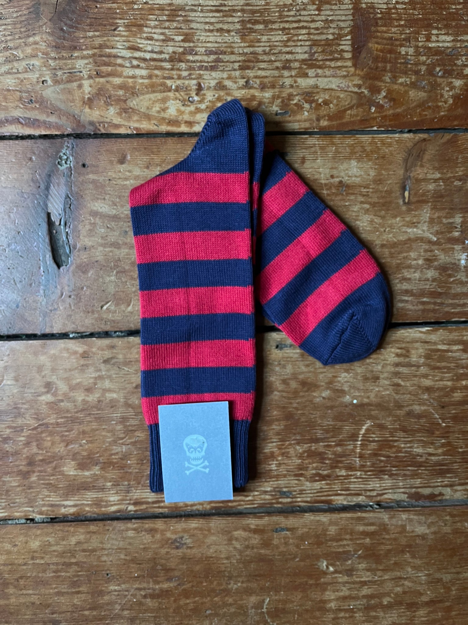 Regent Socks - Cotton - Raspberry & Navy - Hoop