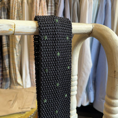 Regent - Knitted Silk Tie - Navy with Green Spots