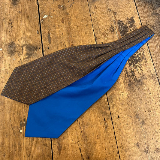 Cravat - Luxury Silk & Cotton - Geometric- Brown and Royal Blue
