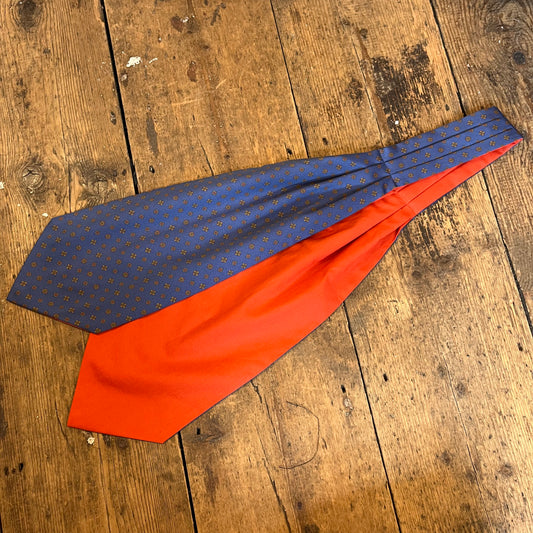 Cravat - Luxury Silk & Cotton - Geometric- Dusty Blue and Orange