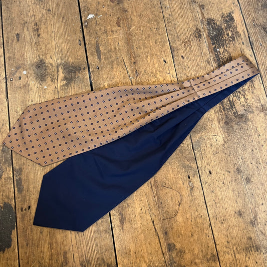 Cravat - Luxury Silk & Cotton - Geometric- Gold and Navy