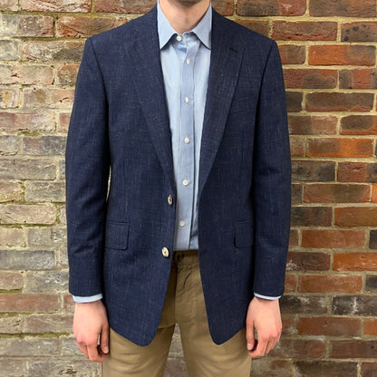 Regent 'Lumps' jacket navy wool and linen - open button