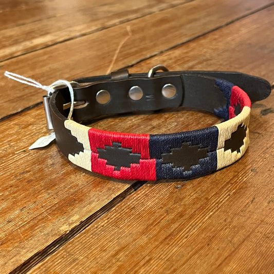 Regent - Argentinian Leather Polo Dog Collar - Navy, Red, Cream