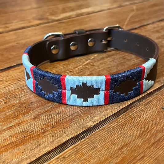 Regent - Argentinian Leather Polo Dog Collar - Light blue, Navy and Red