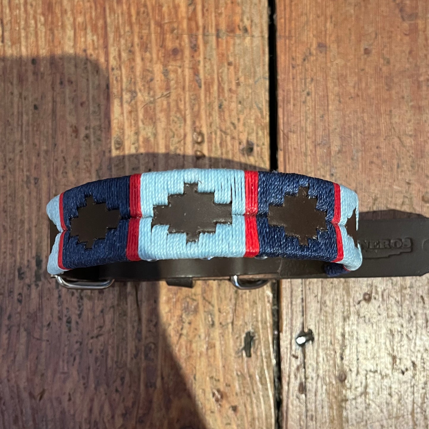 Regent - Argentinian Leather Polo Dog Collar - Light blue, Navy and Red