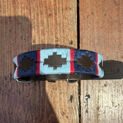 Regent - Argentinian Leather Polo Dog Collar - Light blue, Navy and Red