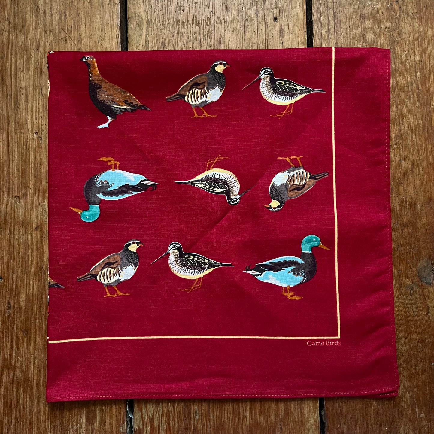 Regent - Cotton Hanky - Bandana - Burgundy with Country Birds