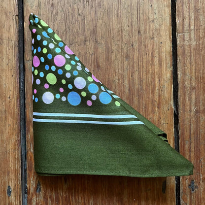 Regent - Cotton Hanky - Bandana - Green with Multicoloured Spot