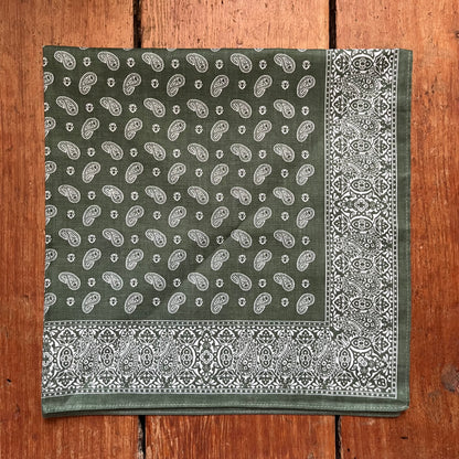 Regent - Cotton Hanky - Bandana - Green with White Paisley