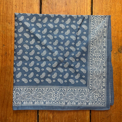 Regent - Cotton Hanky - Bandana - Blue with White Paisley