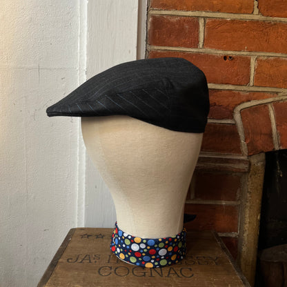 Regent - Flat Cap - Charcoal with Blue Pinstripes